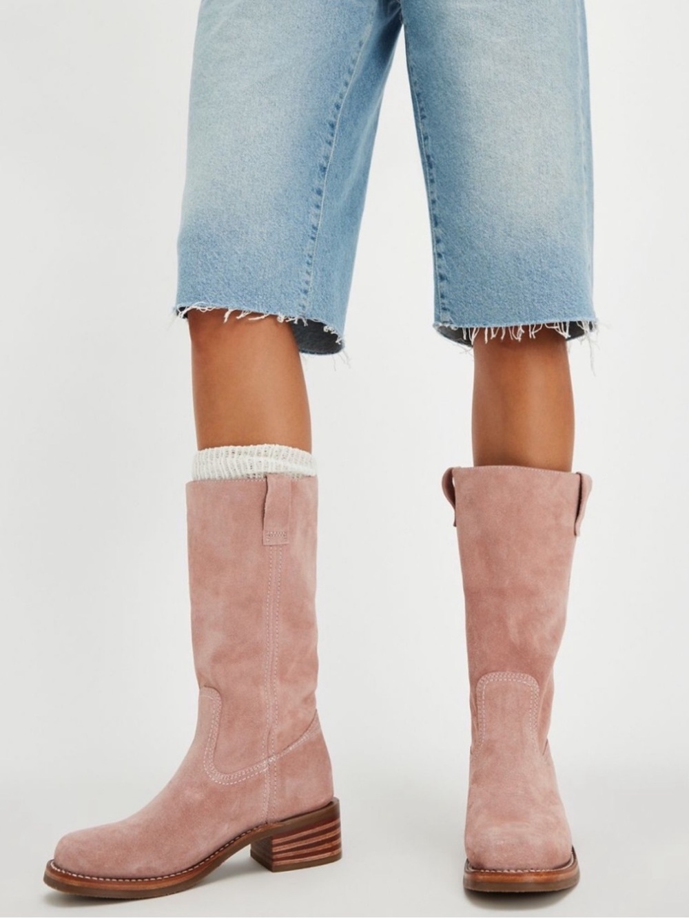 Frye Suede Rosewood 12L Mid-Calf Boots in Dusty Pink Size 7